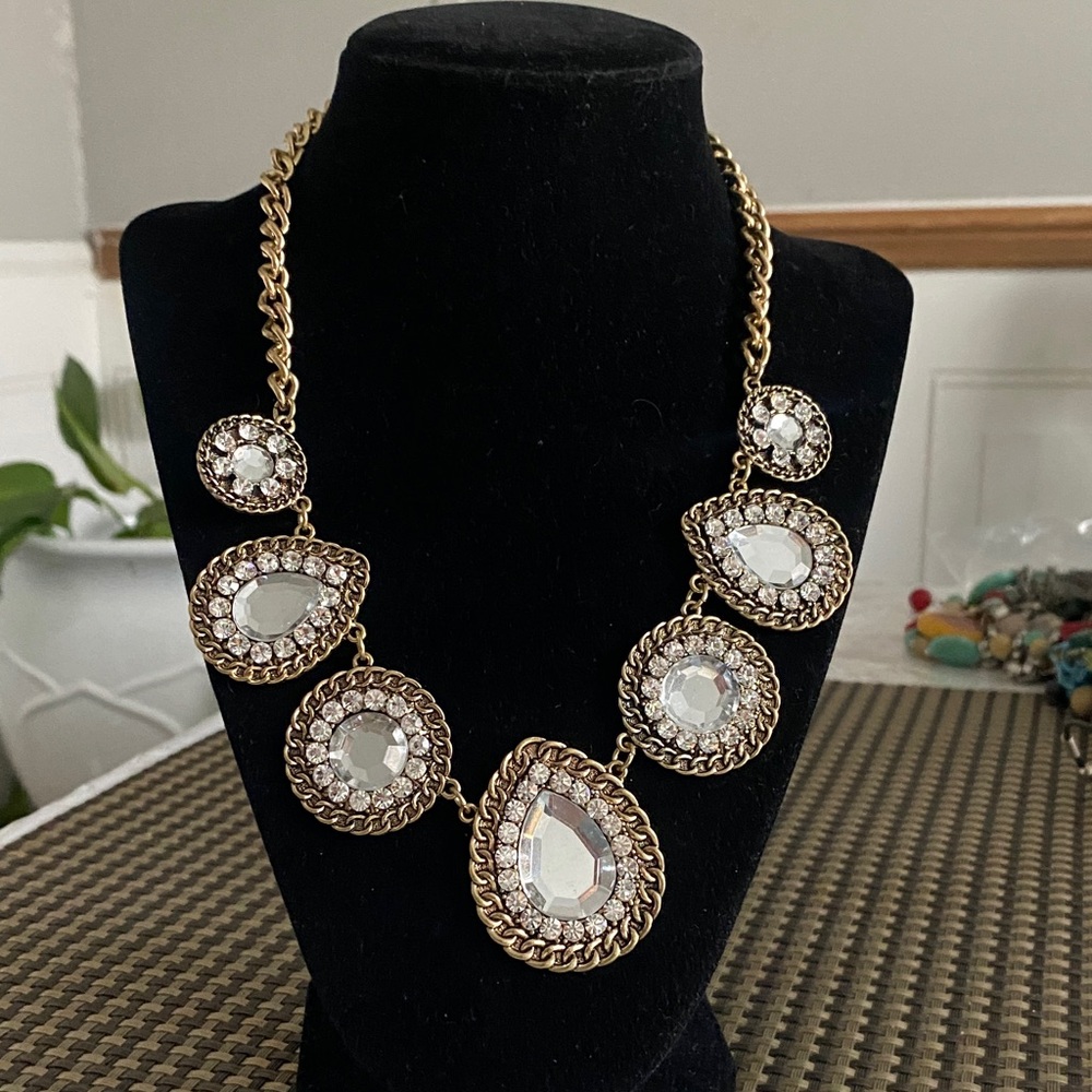 Traci Lynn Gold-Tone Clear Crystal Teardrop & Round Statement Necklace